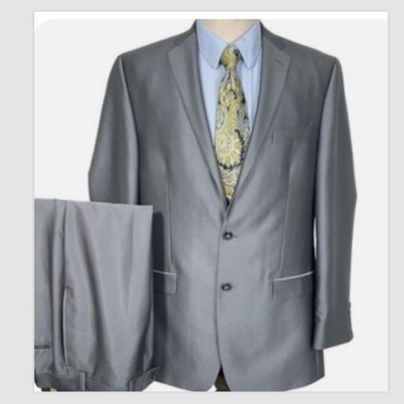 Mens 2pc Calvin Klein suit grey silver 42L excellent condition - Picture 1 of 16